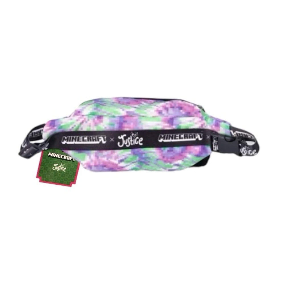 Justice Minecraft Iridescent Pyramid Pixel Printed Sling Bag - Picture 2 of 10